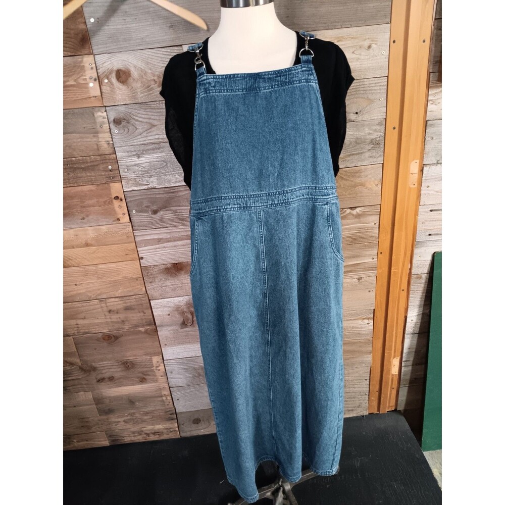 Vintage Christopher & Banks Denim Jumper Dress Sz. Lg. 100% Cotton Pockets